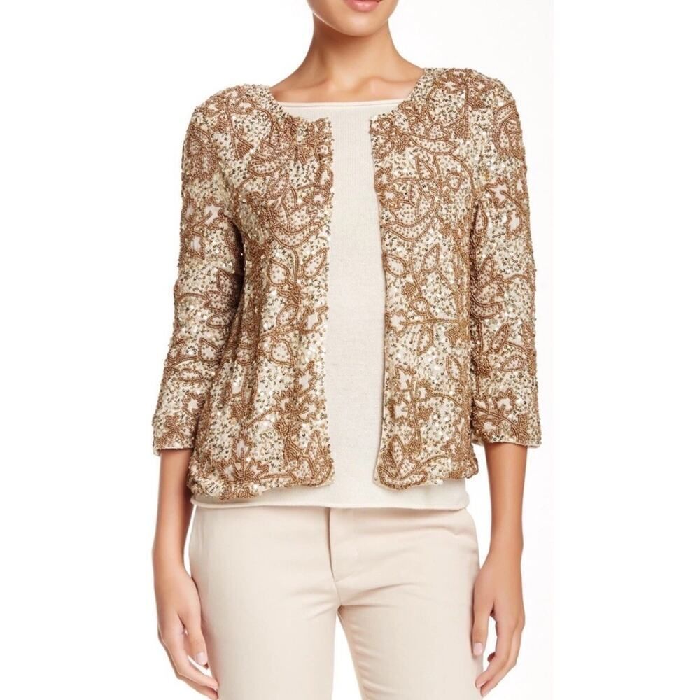 Calypso St. Barth Gold Beaded Embellished Open Jacket CANNELITA XS